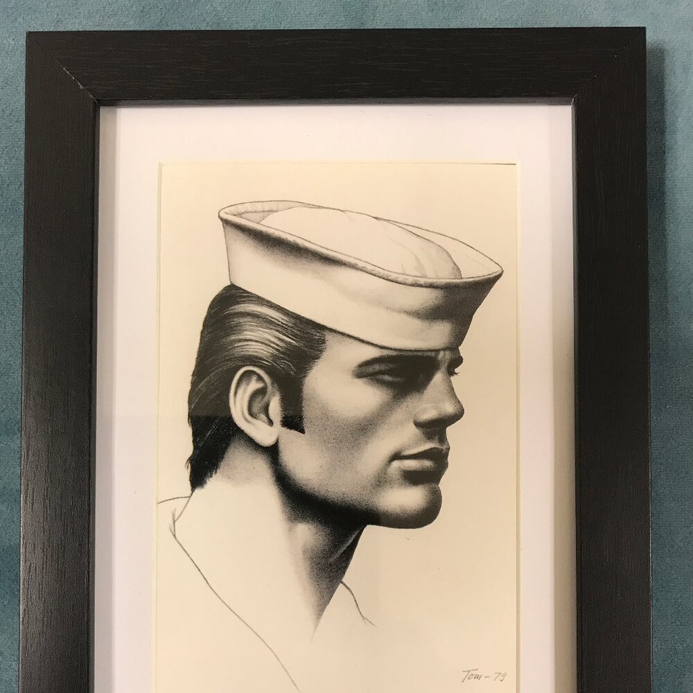 Tom of Finland Matted and Framed Postcard/Print 6” x 8” Navy Sailor Profile